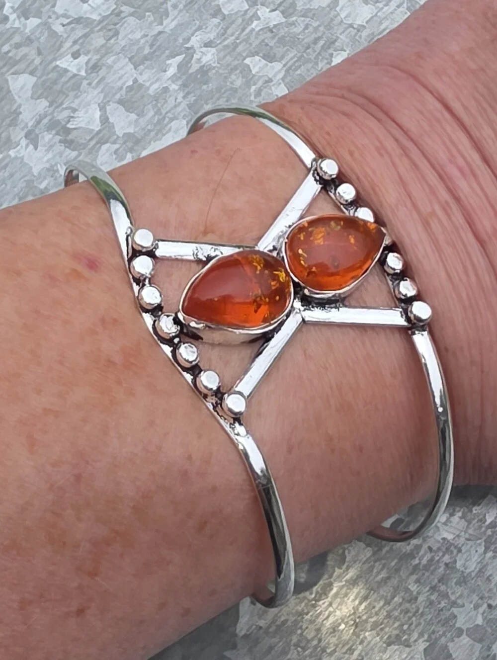 Baltic Amber Cuff Bracelet In 925 Sterling Silver (Adjustable)